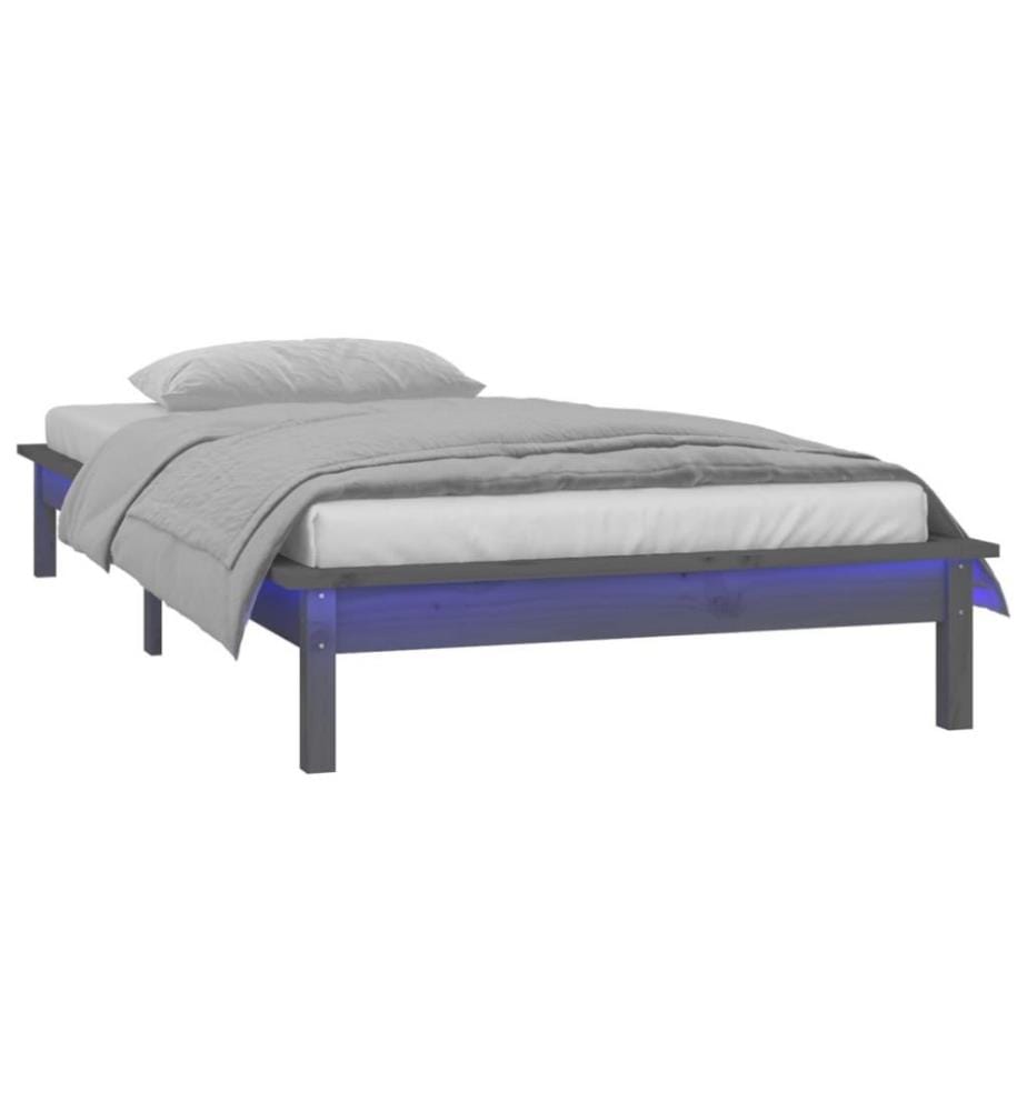 Massivholzbett mit LEDs Grau 100x200 cm