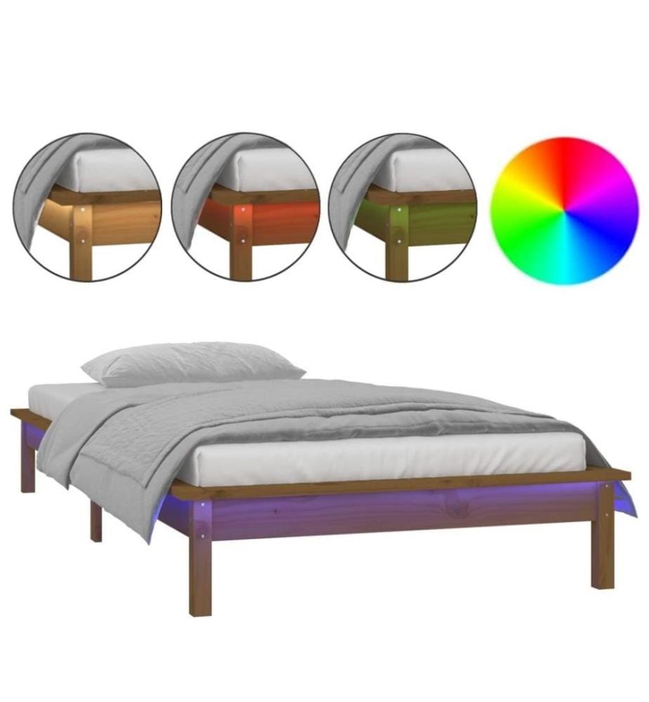 Massivholzbett mit LEDs Honigbraun 100x200 cm