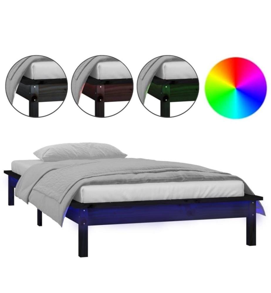 Massivholzbett mit LEDs Schwarz 100x200 cm