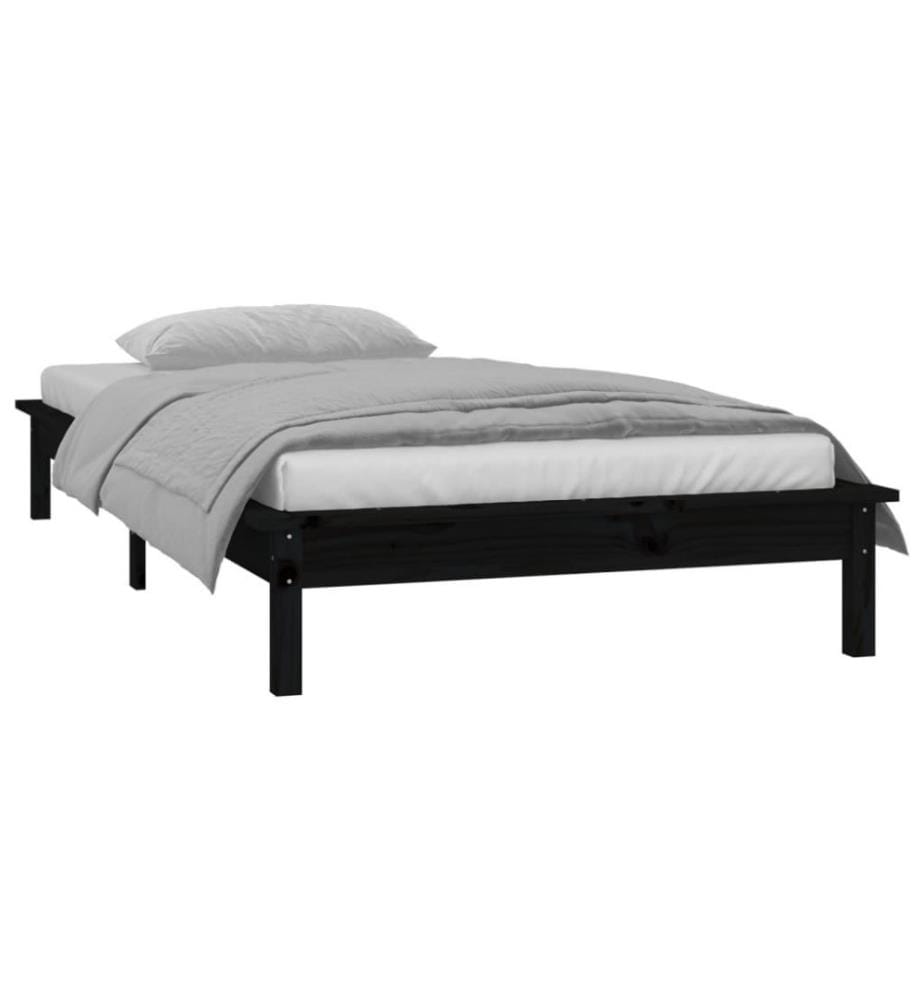 Massivholzbett mit LEDs Schwarz 100x200 cm