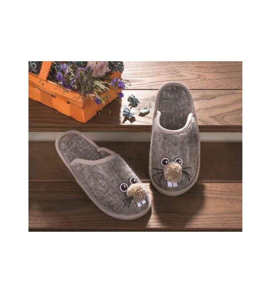 GLOREX - Pantoufles en feutre Gris, taille L