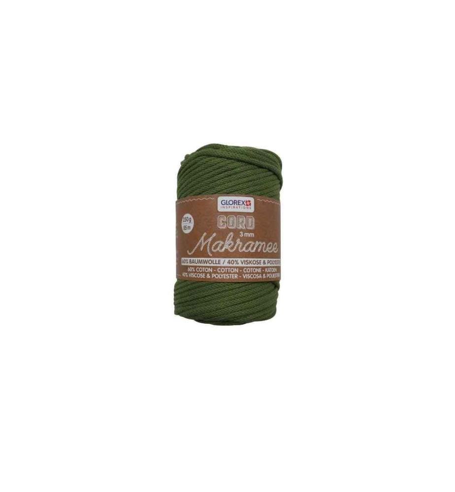 GLOREX - Wolle Makramee Cord gewebt 3 mm, 250 g, Olivgrün