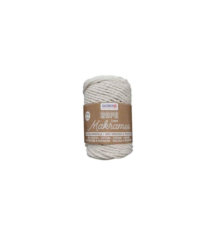 GLOREX - Laine Macramé Corde tordue 3 mm, 250 g, Blanc