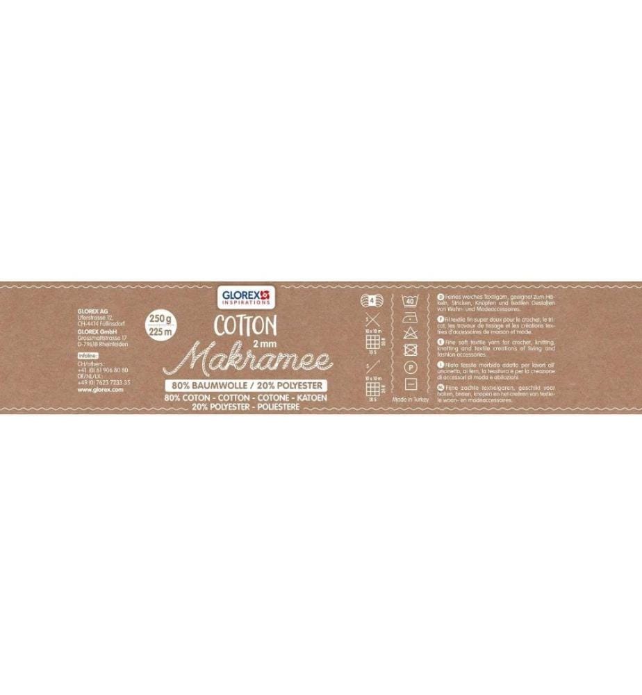 GLOREX - Wolle Makramee Cotton 2 mm, 250g, Creme
