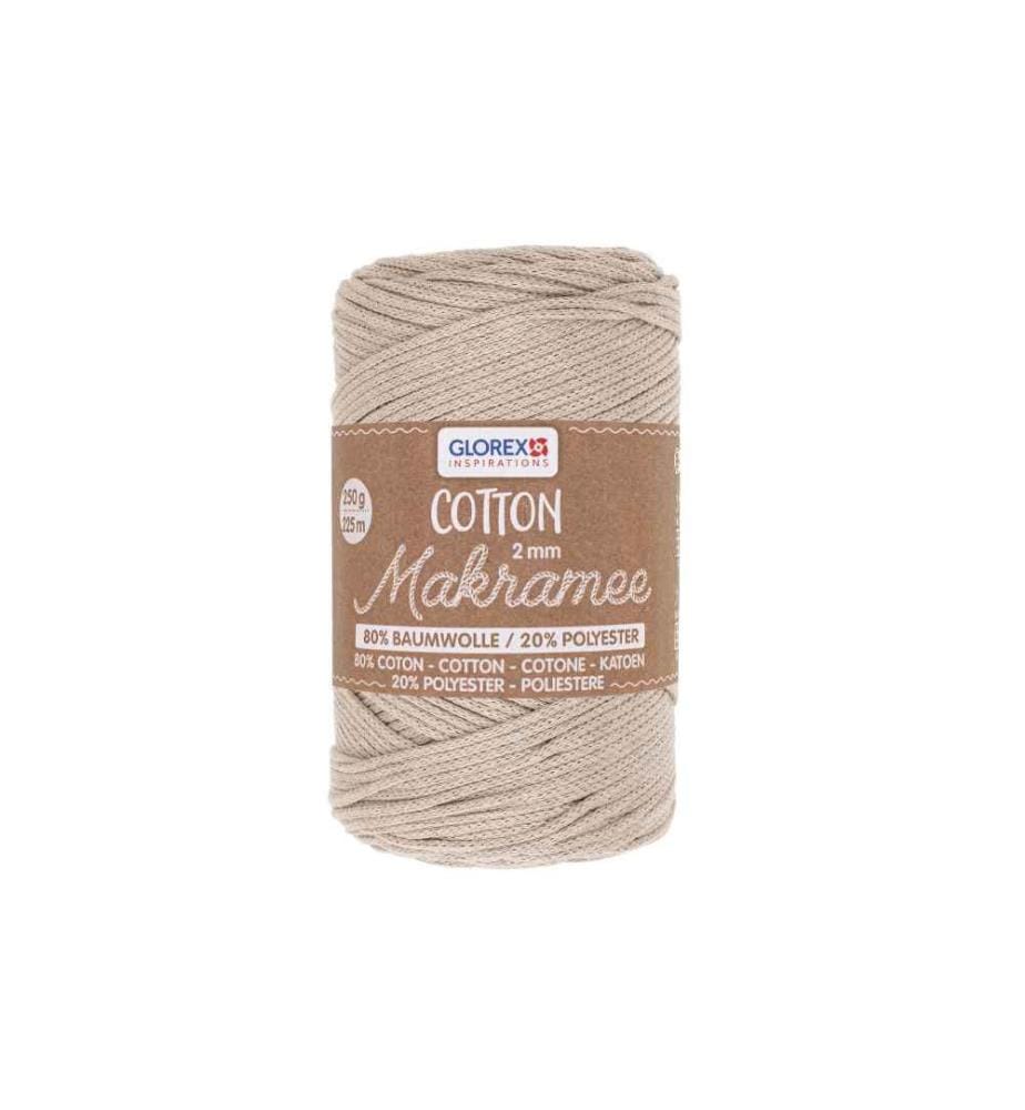 GLOREX - Laine Macramee Cotton 2 mm, 250g, Taupe