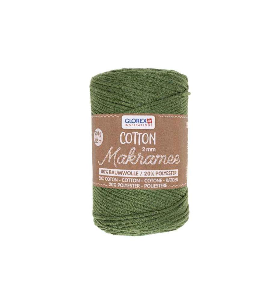 GLOREX - Wolle Makramee Cotton 2 mm, 250g, Olivgrün