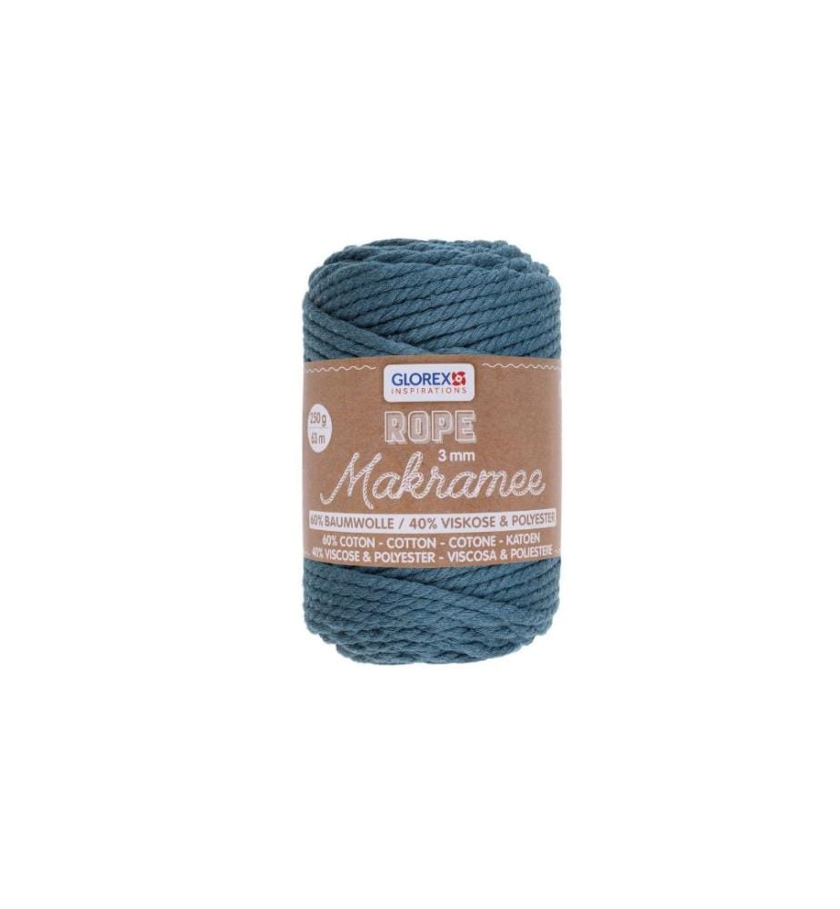 GLOREX - Wolle Makramee Rope gedreht 63 m x 3 mm, 250g, Türkis