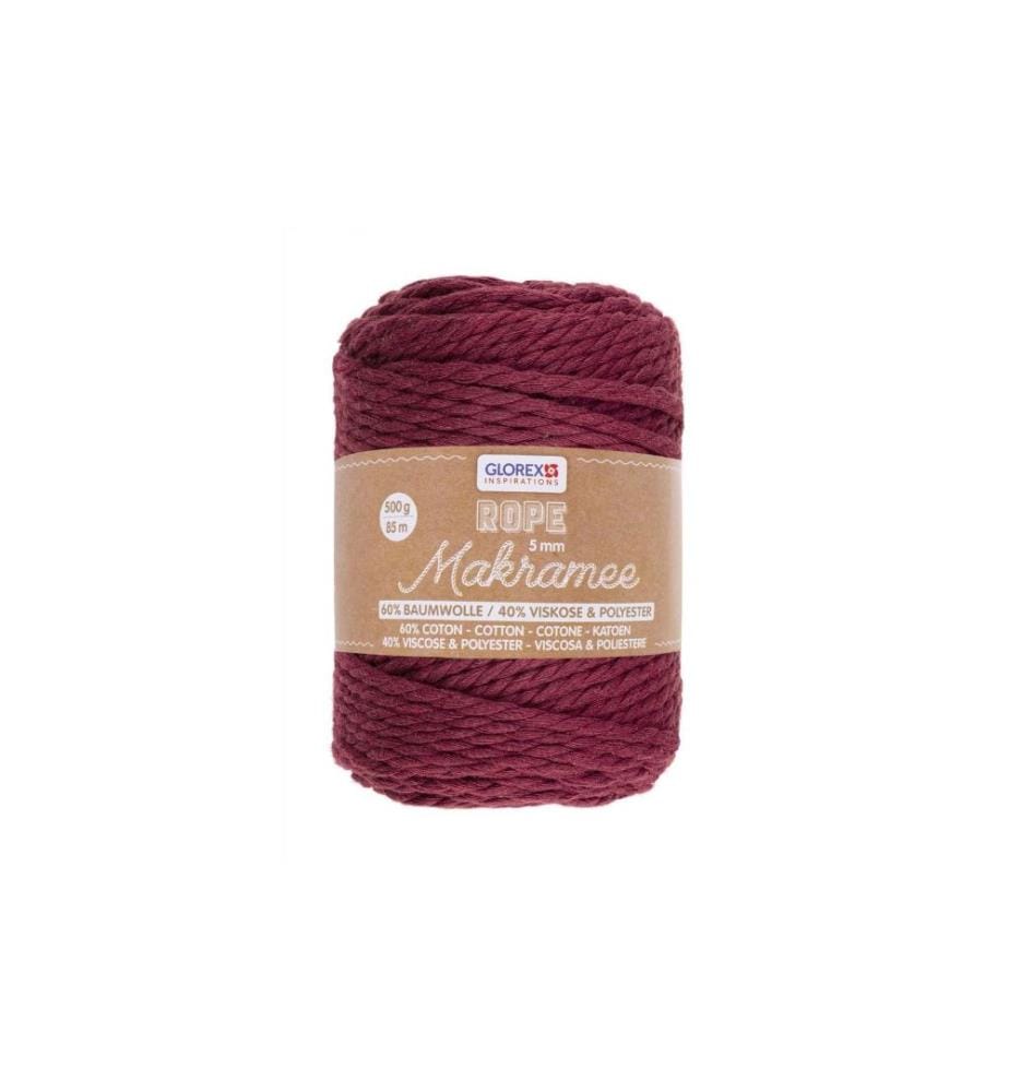 GLOREX - Wolle Makramee Rope gedreht 85 m x 5 mm, 500g, Bordeaux