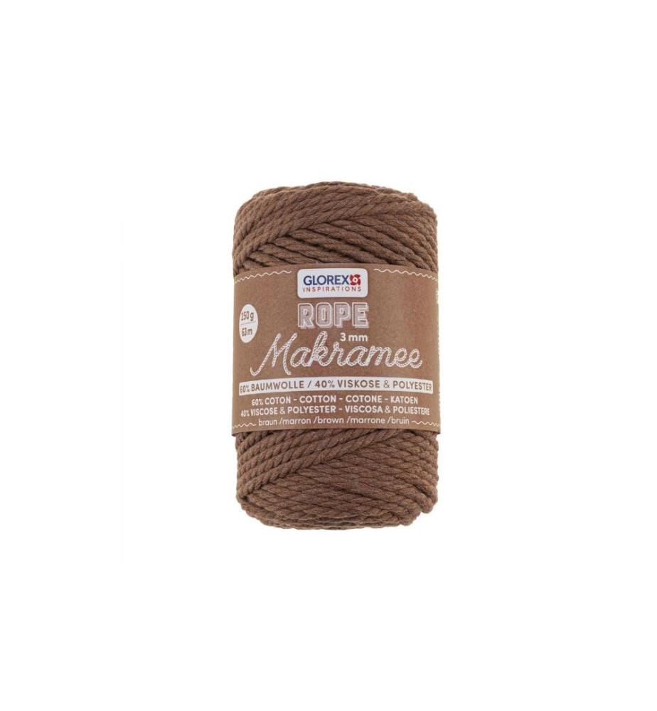 GLOREX - Wolle Makramee Rope gedreht 63 m x 3 mm, 250g, Braun
