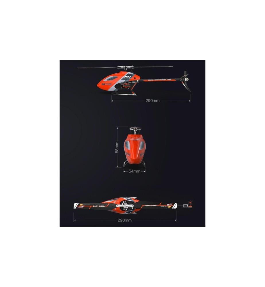 OMPHOBBY - Hélicoptère M1 EVO Flybarless, 3D, Orange BNF