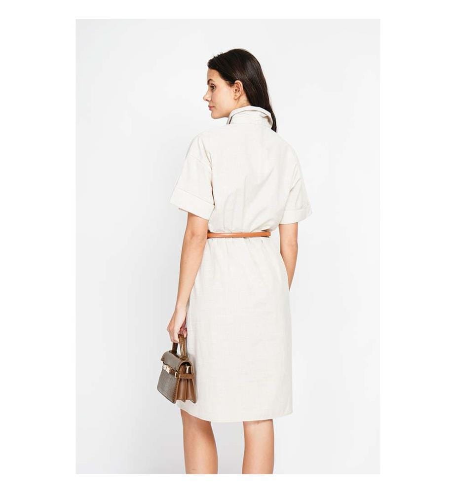 Robe chemise longue rayée à manches courtes et boutonnée - Lin
