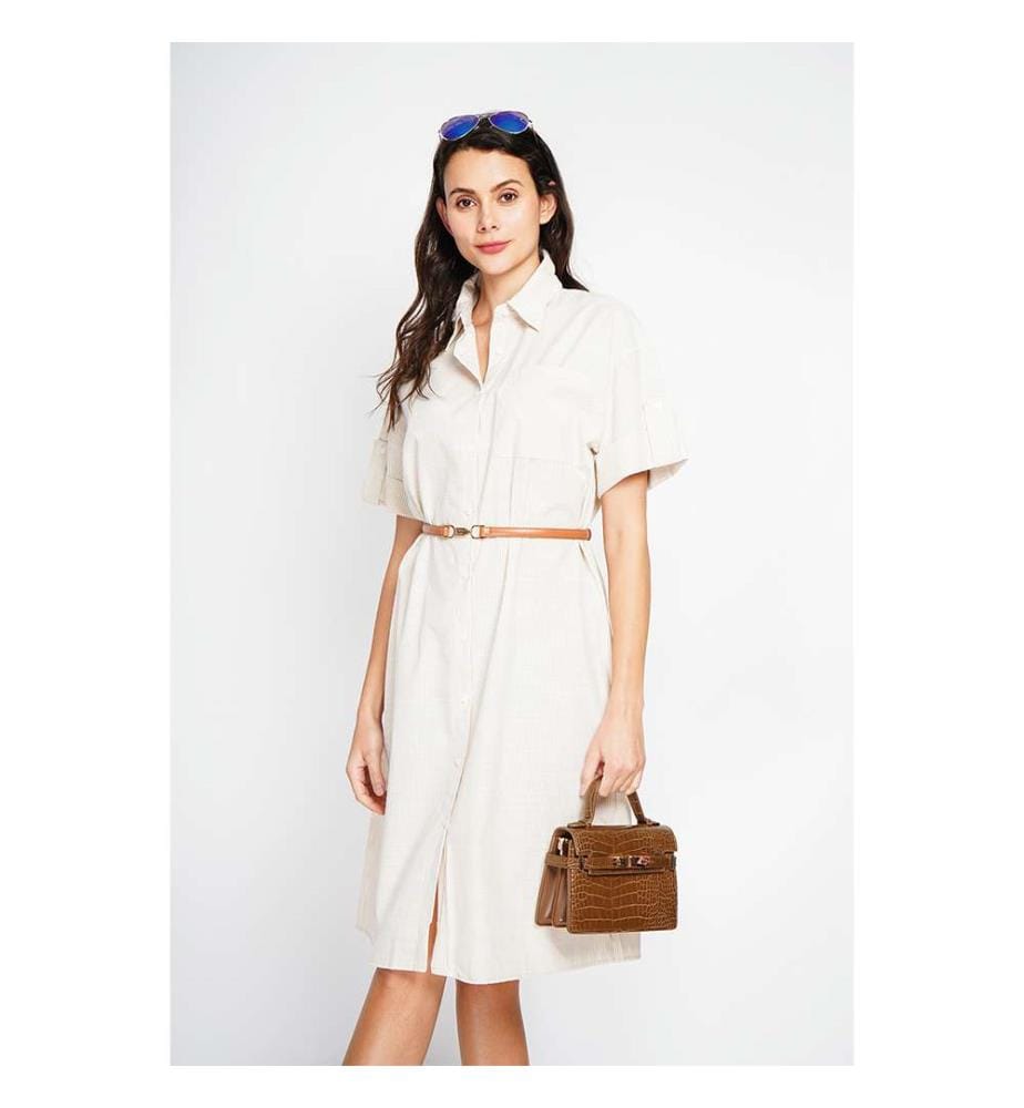 Robe chemise longue rayée à manches courtes et boutonnée - Lin