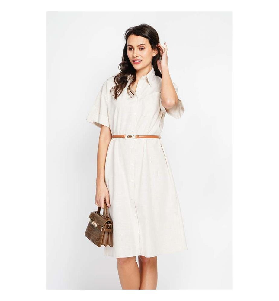 Robe chemise longue rayée à manches courtes et boutonnée - Lin