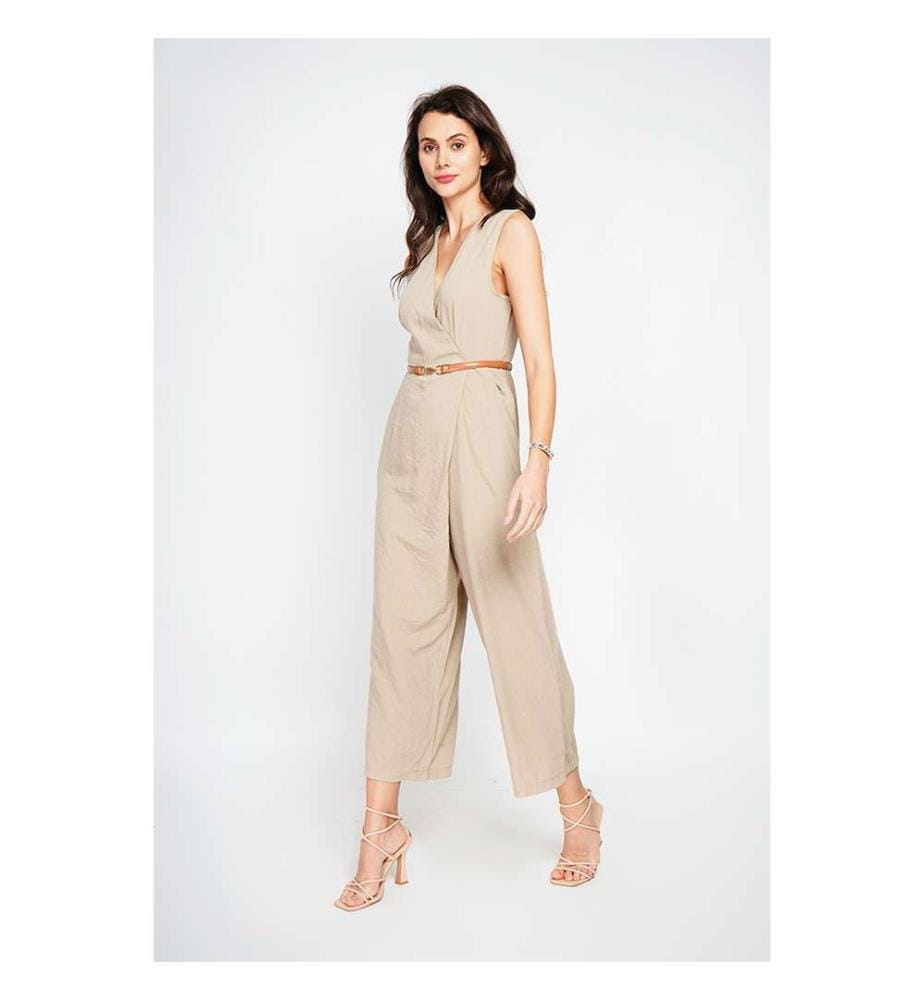 Crossover Trapeze Overalls with Side Pockets - Camel