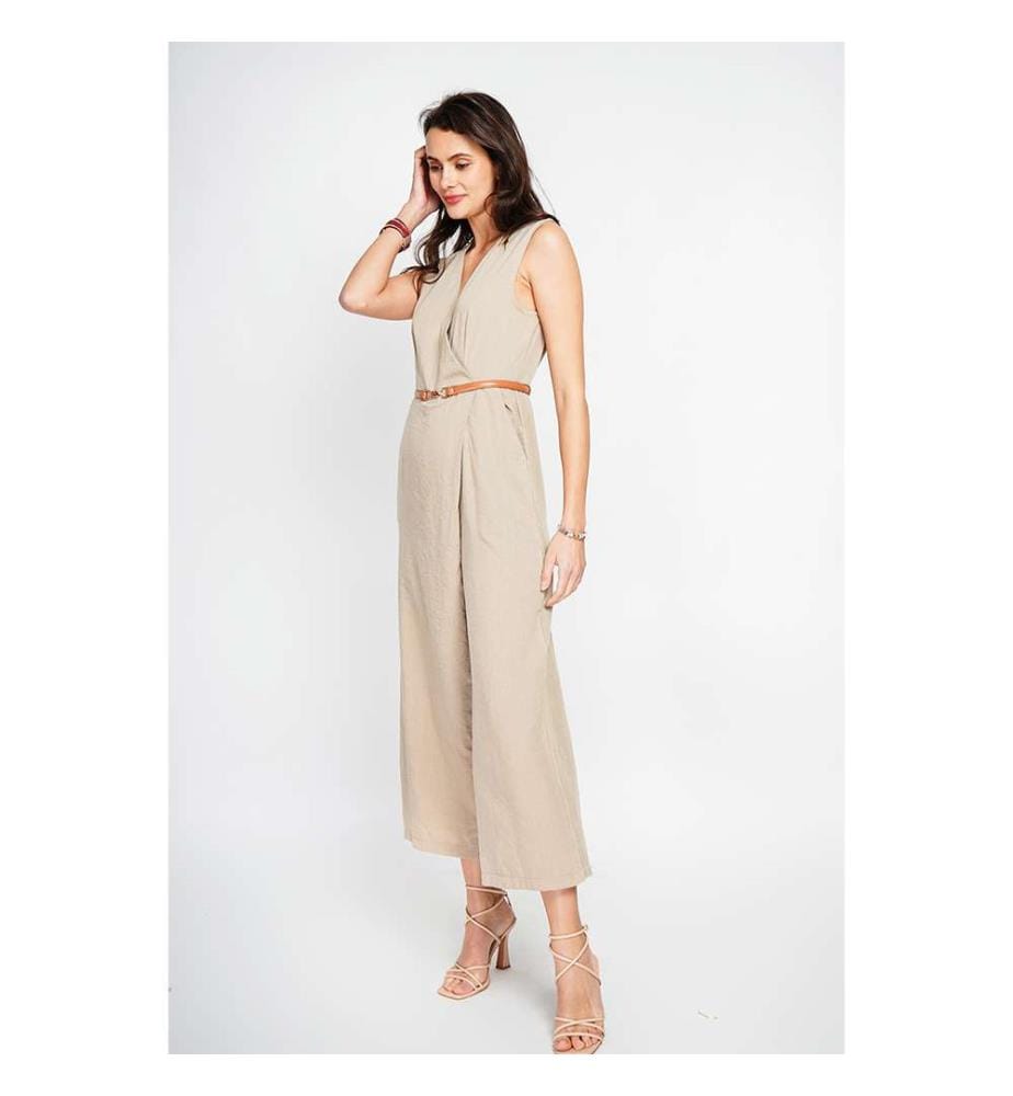Crossover Trapeze Overalls with Side Pockets - Camel