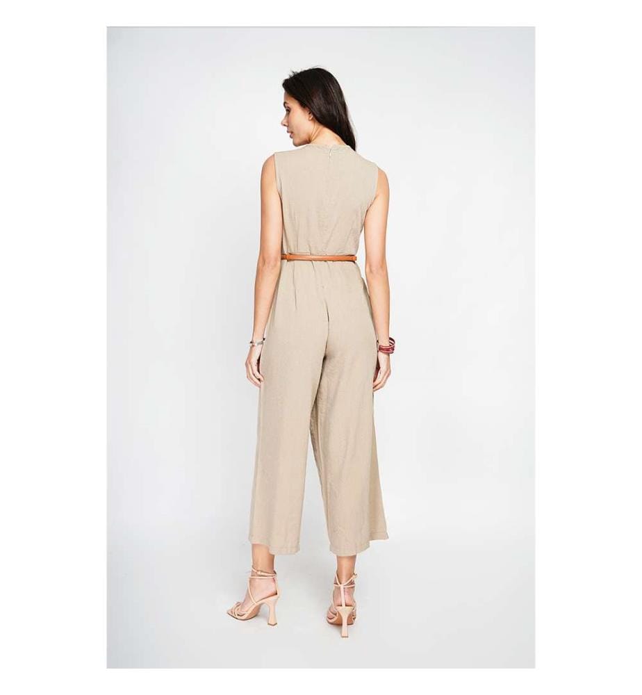 Crossover Trapeze Overalls with Side Pockets - Camel