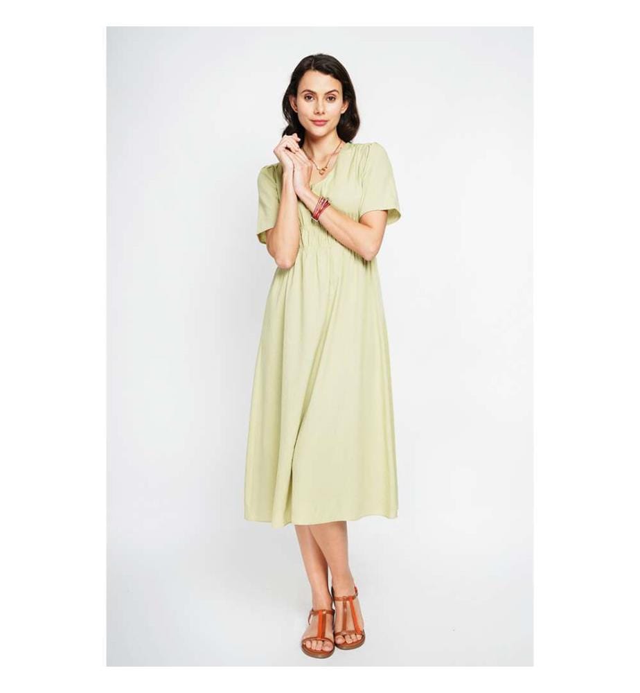 Maxi abito con scollo a V e volant - Verde anice