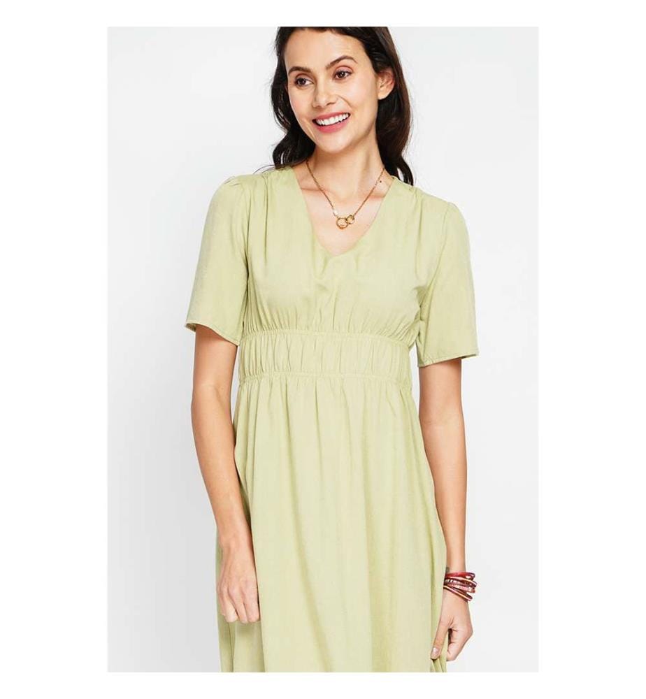 Maxi abito con scollo a V e volant - Verde anice