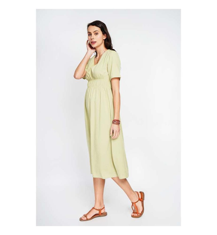 Maxi abito con scollo a V e volant - Verde anice