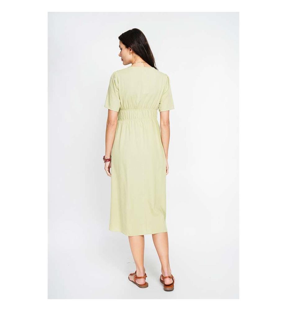 Maxi abito con scollo a V e volant - Verde anice