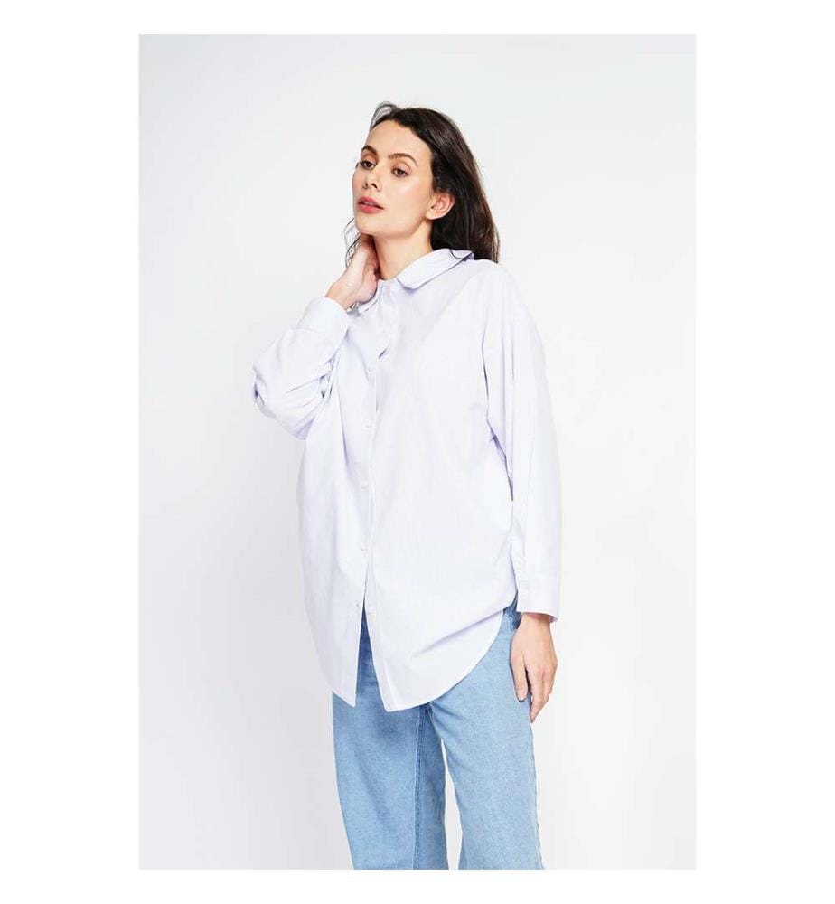 Camicia tunica con colletto e bottoni sul retro e polsini a maniche lunghe - Lilla