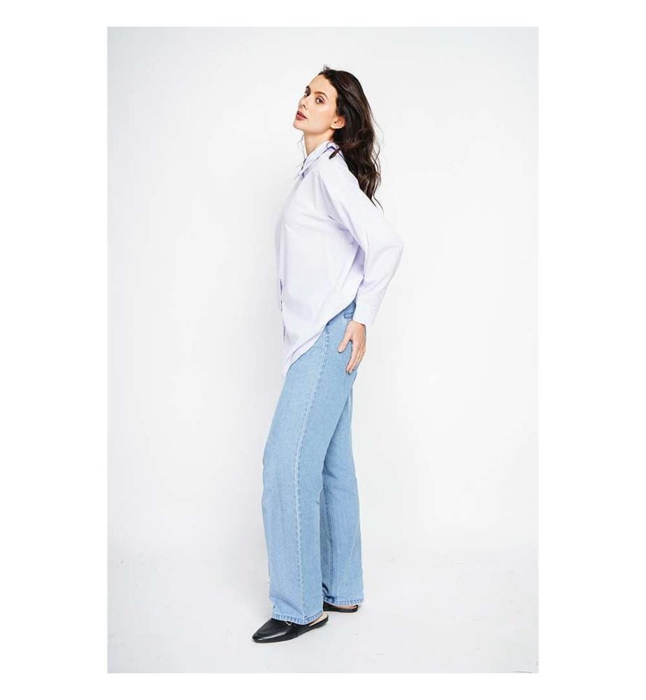 Camicia tunica con colletto e bottoni sul retro e polsini a maniche lunghe - Lilla