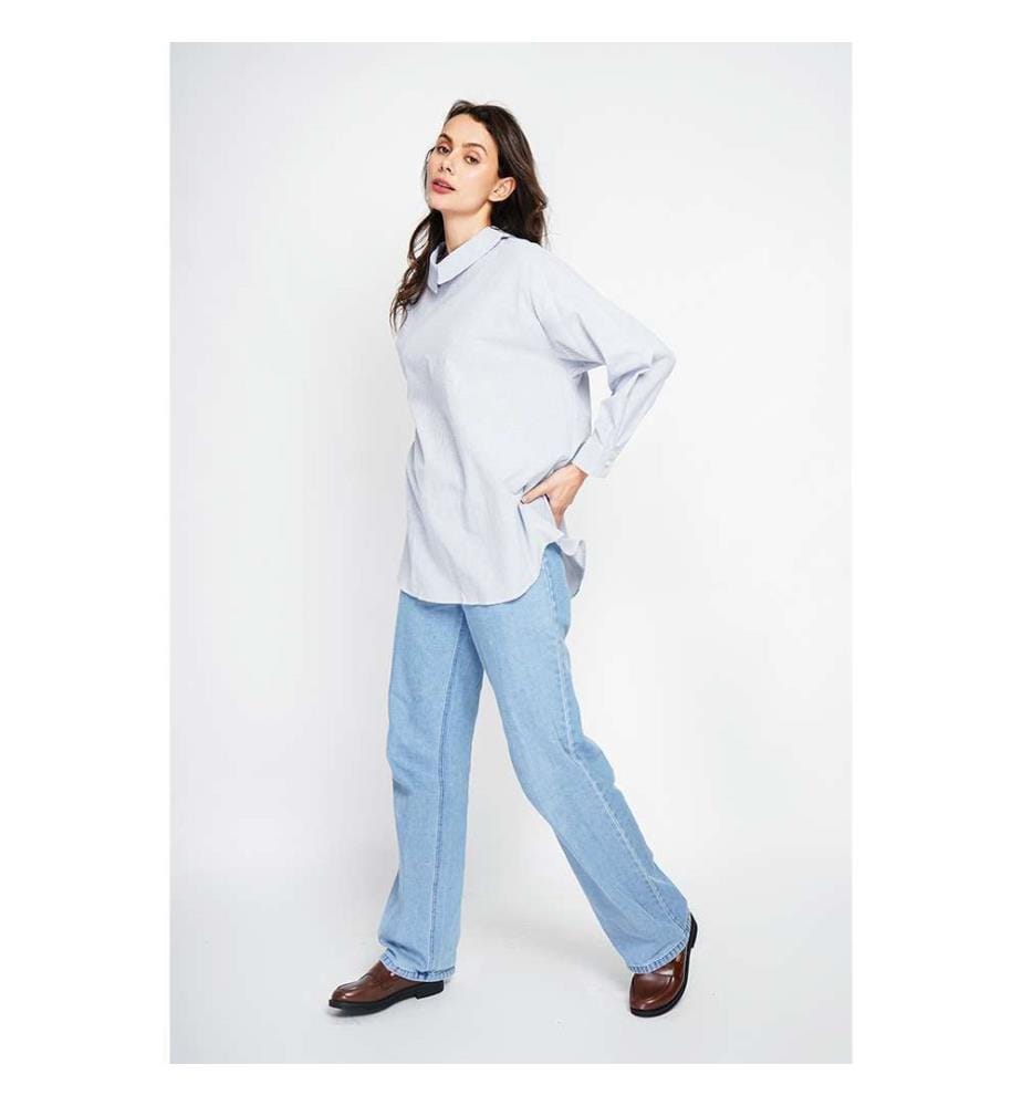 Tunica a maniche lunghe con collo a camicia e bottoni - Navy