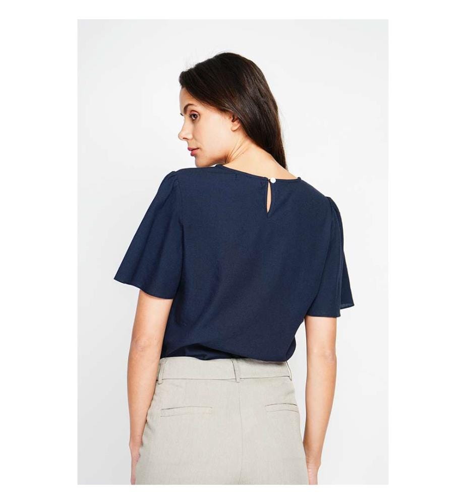 Top girocollo a manica corta con bottoni sul retro - Navy