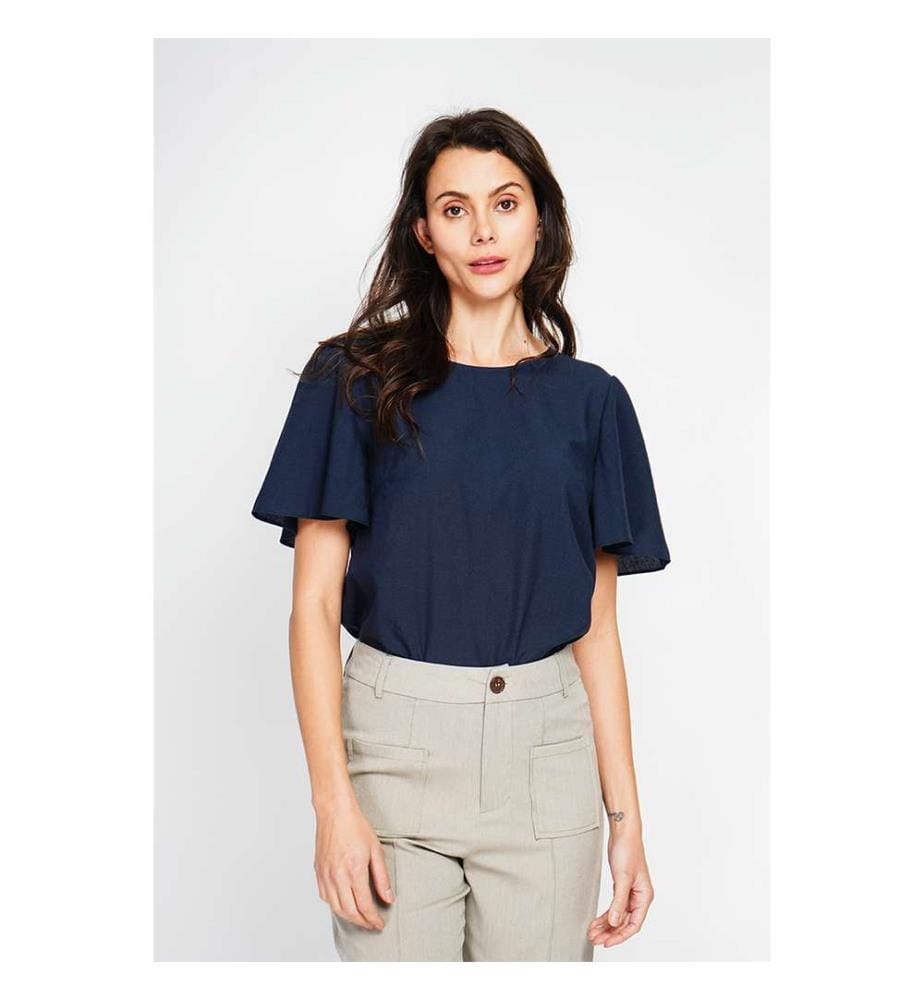 Top girocollo a manica corta con bottoni sul retro - Navy