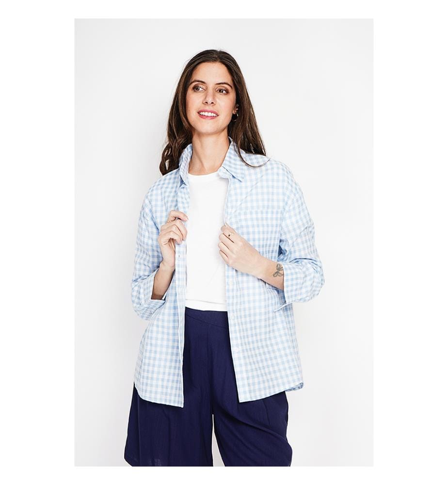 Camicia lunga oversize con taschino sul petto, maniche lunghe, a quadri - Ciel