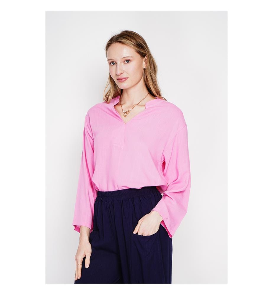 Polo con maniche corte e scollo a V - Fushia