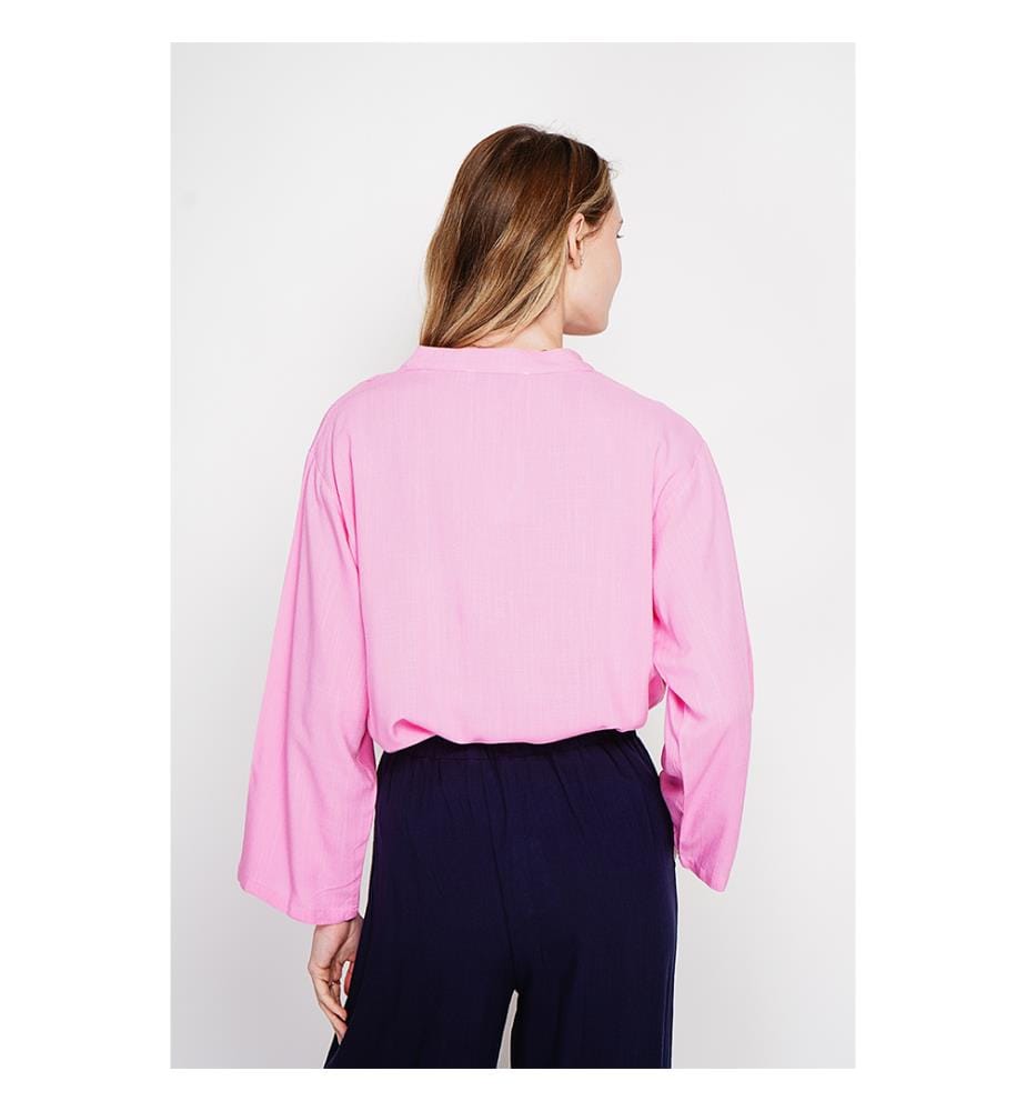 Polo con maniche corte e scollo a V - Fushia