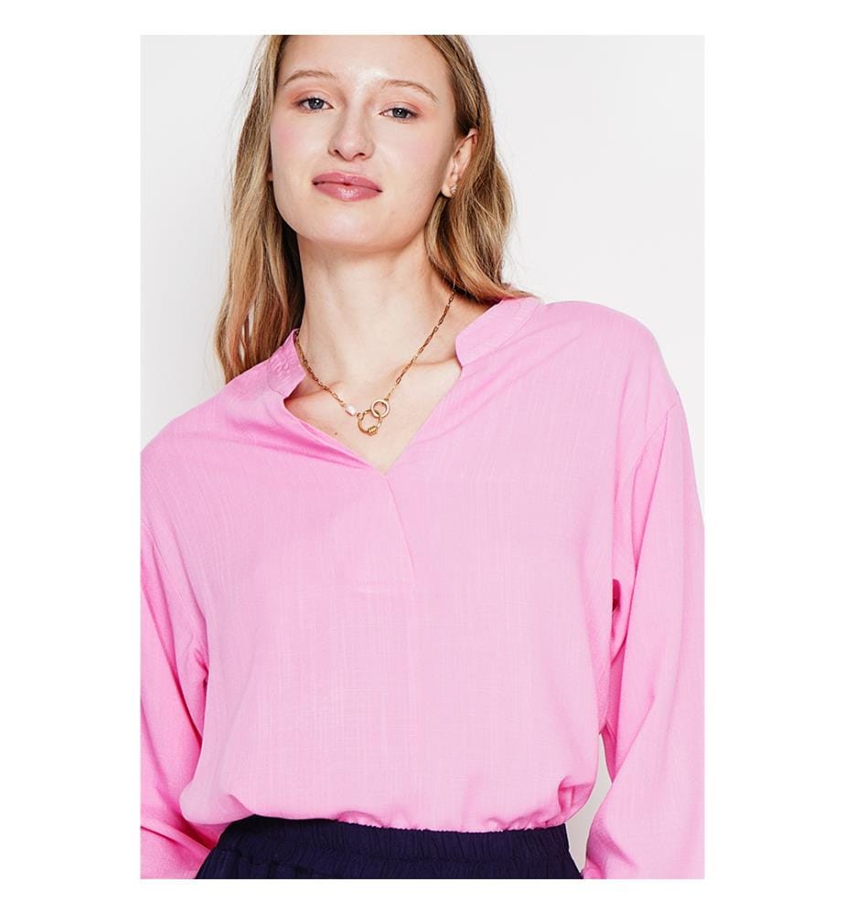 Polo con maniche corte e scollo a V - Fushia