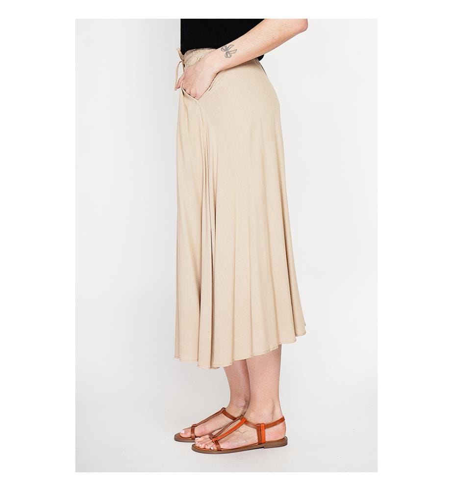 Langer Rock mit elastischem Bund Seitentaschen - Camel