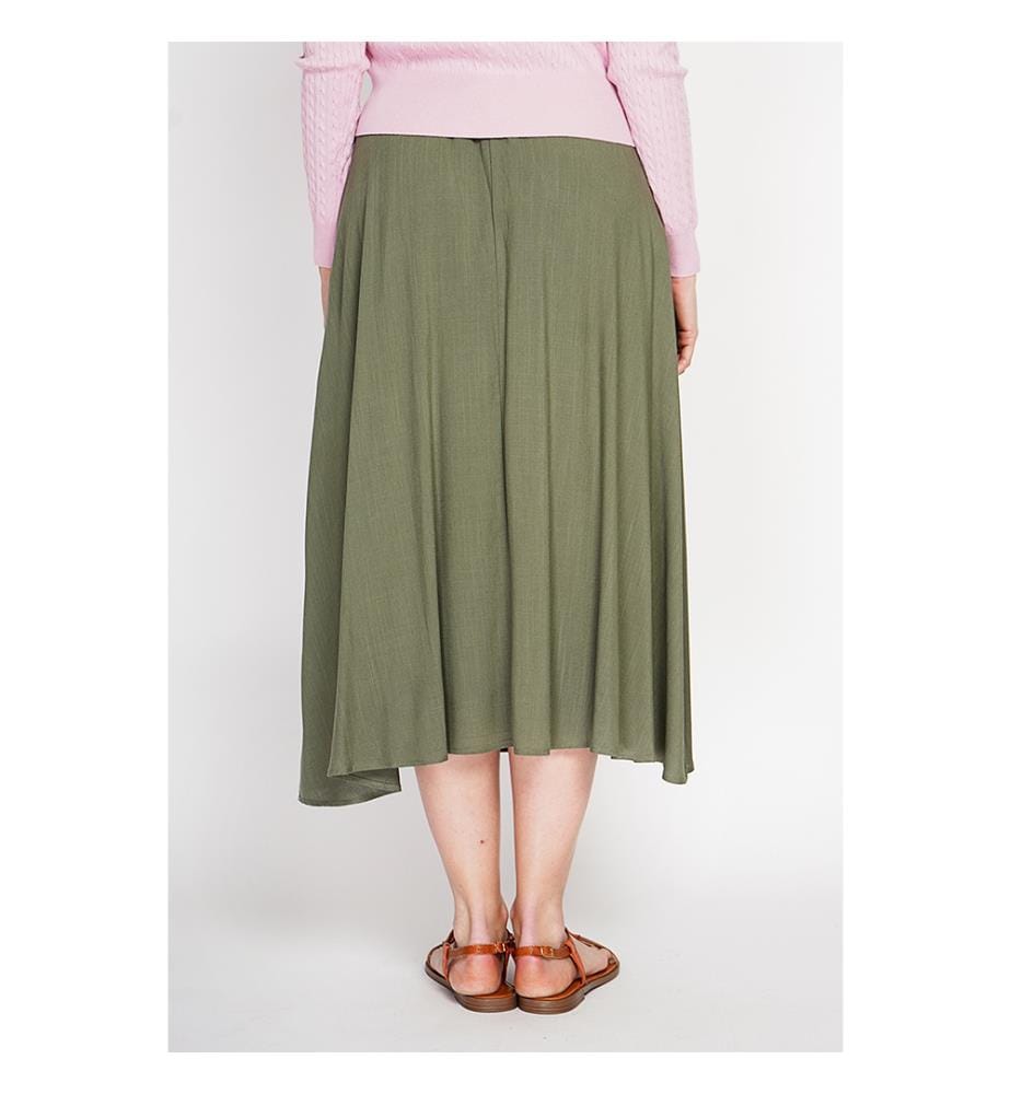 Langer Rock mit elastischem Bund Seitentaschen - Khaki