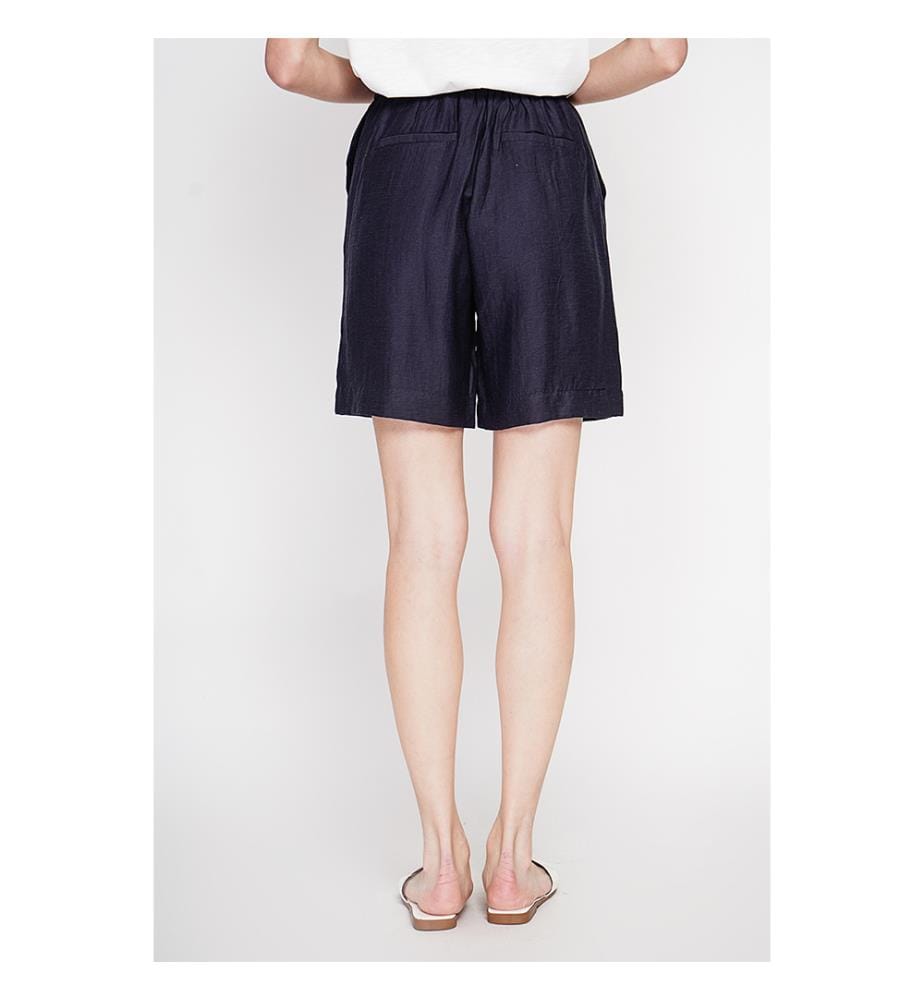 Bermuda taille haute , coupe droite avec poche latérale - Marine