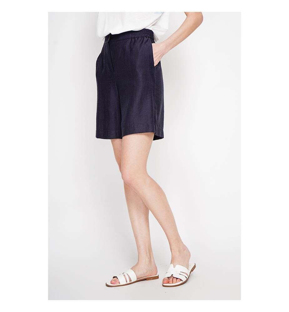 Bermuda taille haute , coupe droite avec poche latérale - Marine