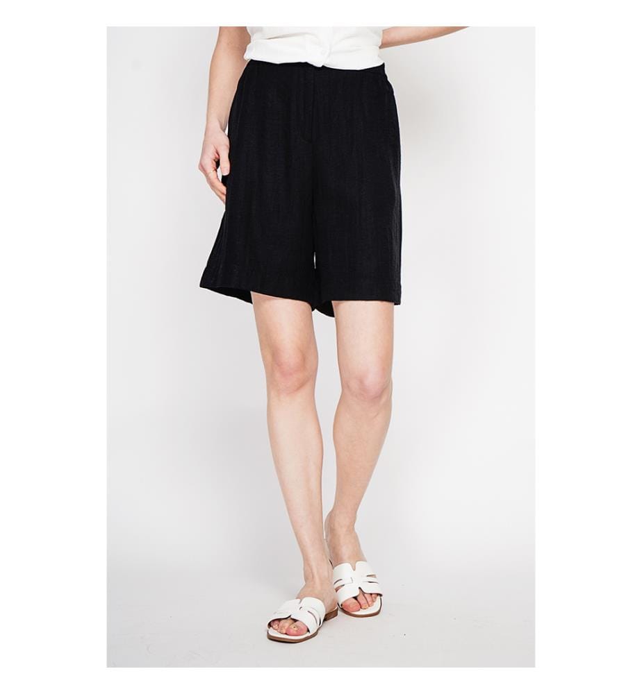 Bermuda-Shorts mit hoher Taille, geradem Schnitt und Seitentasche - Schwarz