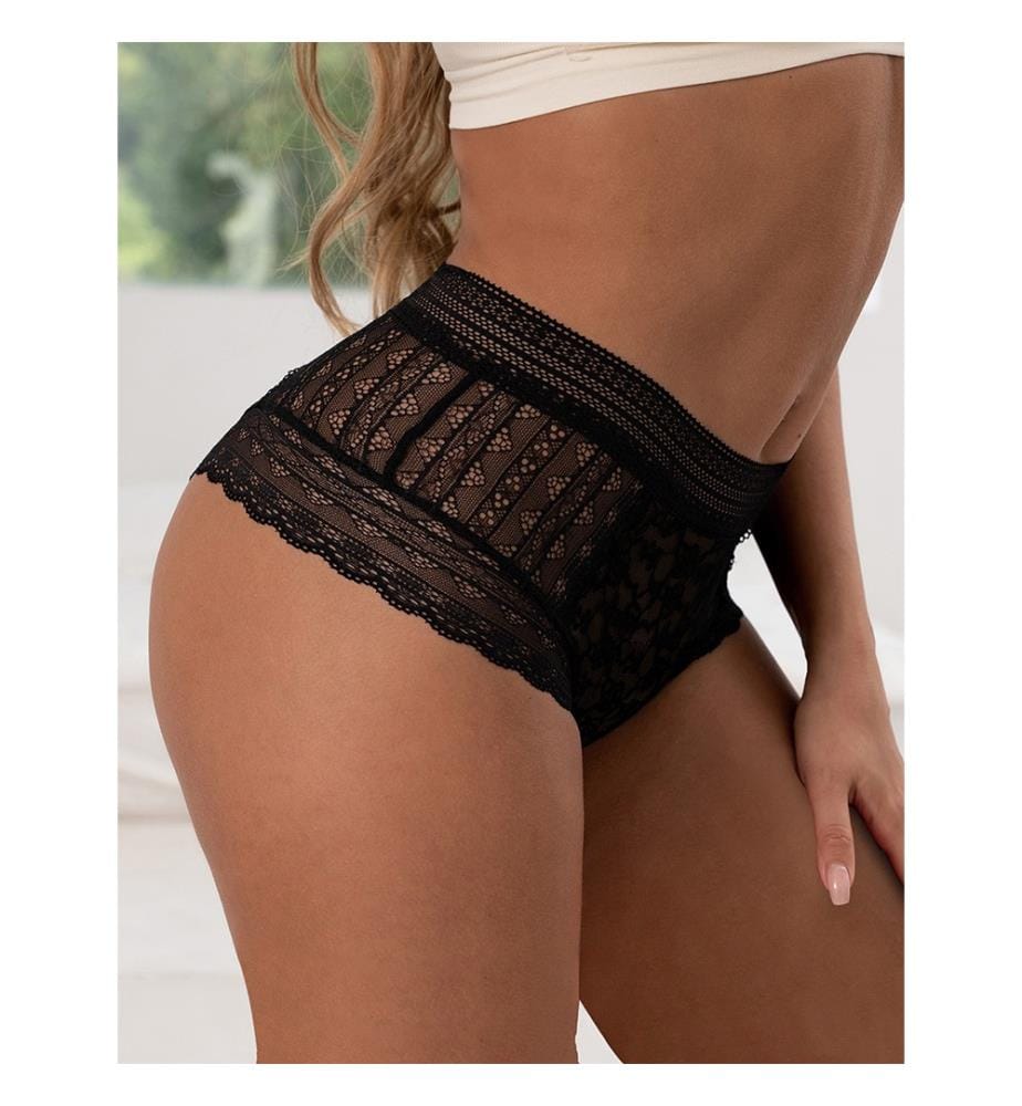 Hoher Slip aus transparenter Spitze - Schwarz