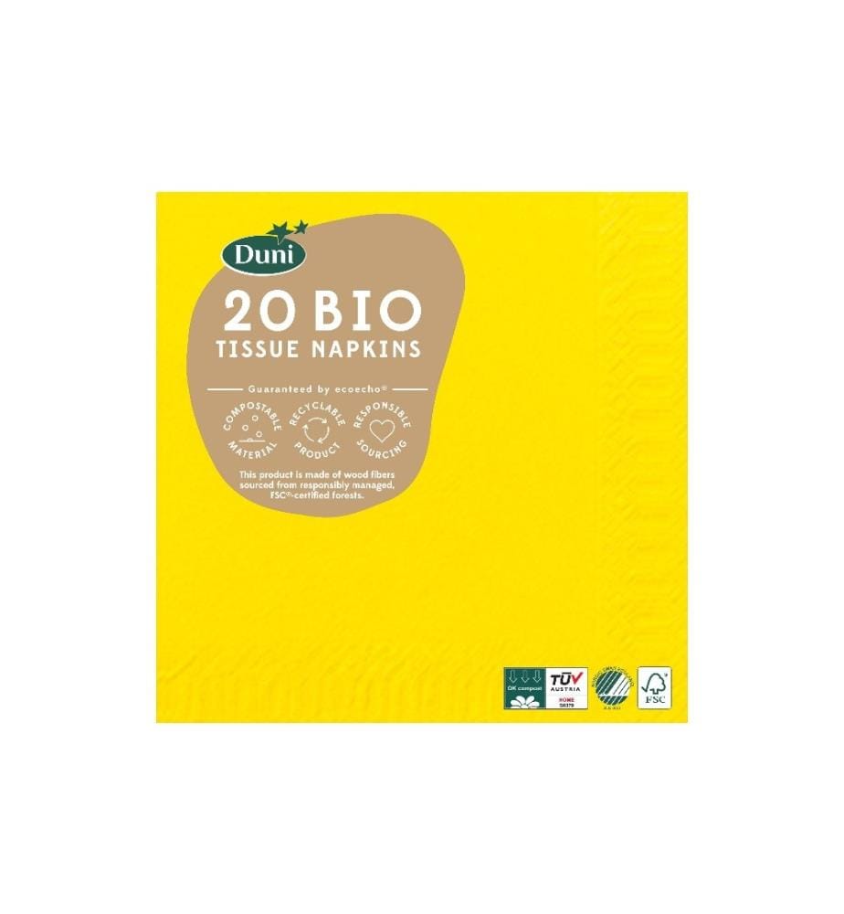 BIOPAK - Papierservietten 24 cm x 24 cm, 20 Stück, Gelb