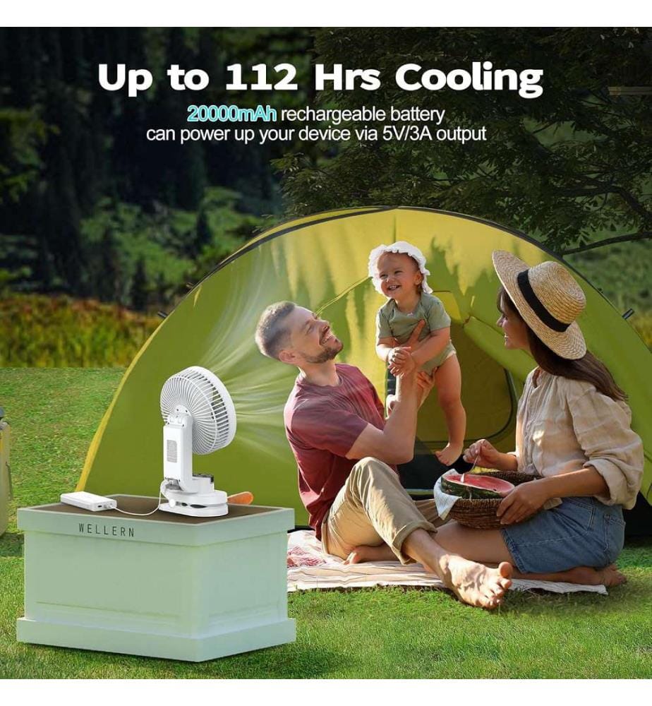 Campingventilator mit Licht und Akku 20000mAh - Weiss