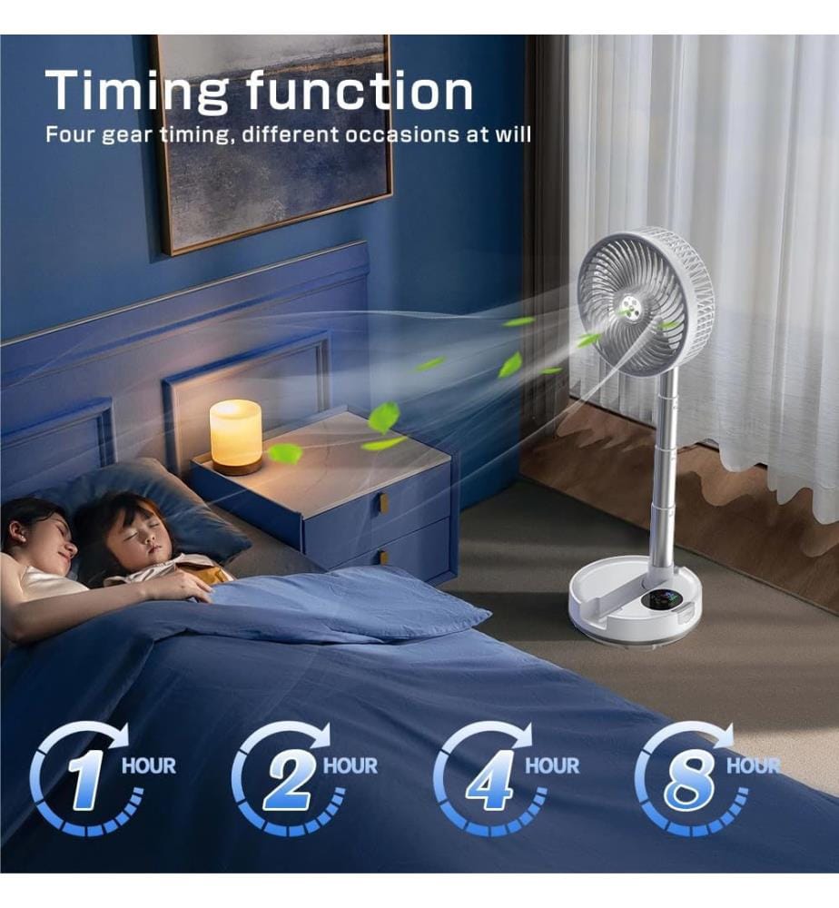 Faltbarer, oszillierender Standventilator mit Licht und Fernbedienung 20000mAh, 20 cm - Weiss