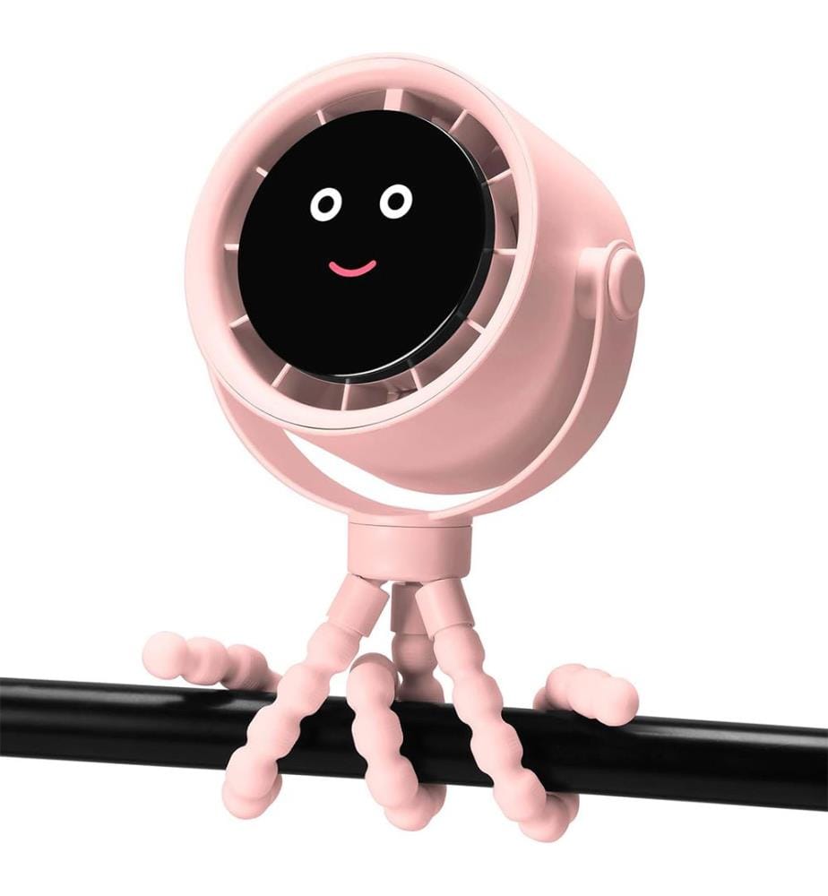 Tragbarer Kinderwagen-Ventilator, persönlicher Ventilator für die Reise, Air Turbo Tech&Digitales Display, abnehmbar, 5 Geschwindigkeiten, wiederaufladbar, 360° drehbar, flexibler Stativventilator - Pink