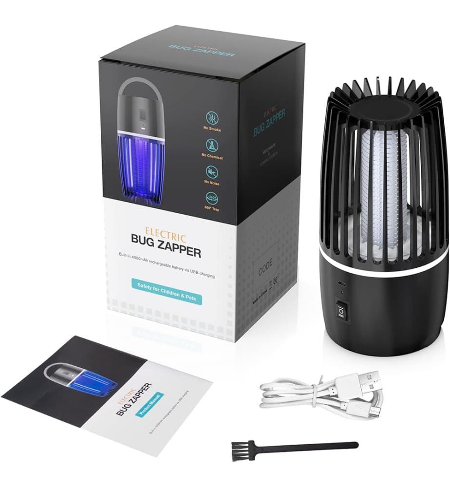 Mückensichere Lampe, 4000mAh wiederaufladbare USB Fliegenfalle, 360°UV elektrischer mückensicherer Lampenschirm, Innen- und Aussenlampenschirm mit starker Anziehungskraft - Schwarz