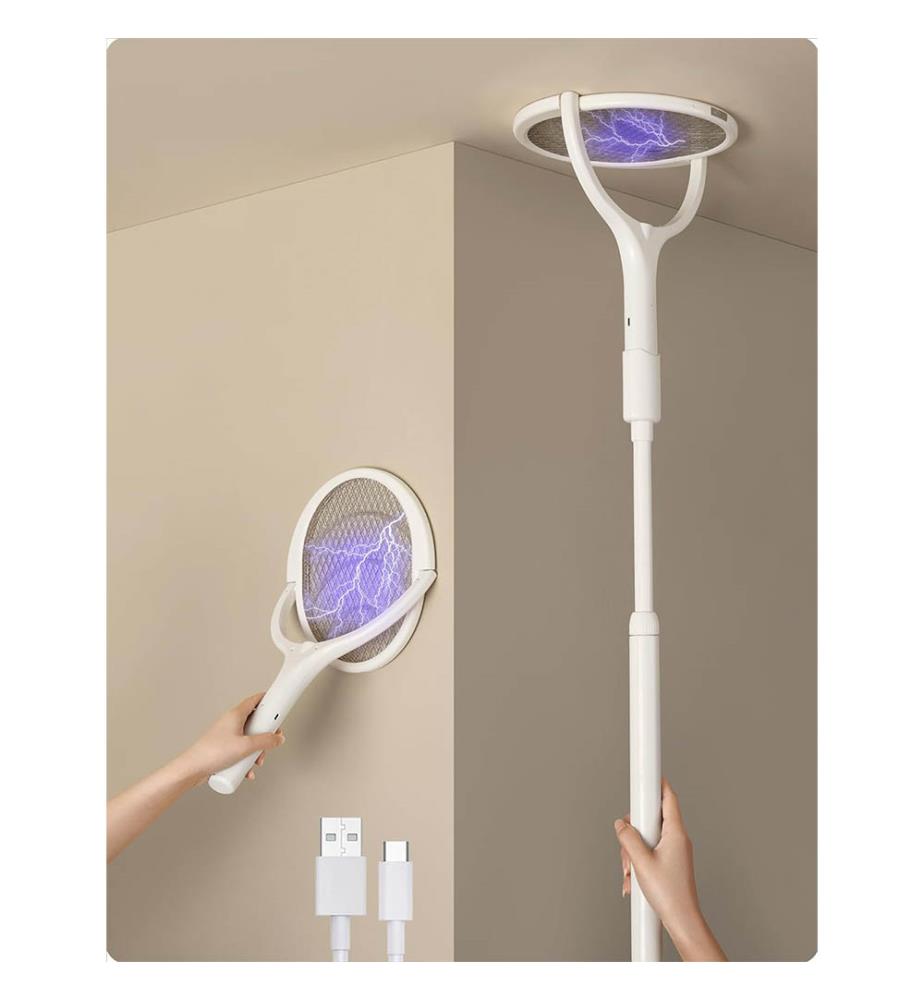 Wiederaufladbare elektrische Fliegenklatsche mit schwenkbarem Kopf und einziehbarer Erweiterung - (1-Pack + 1 Erweiterung) - Weiss