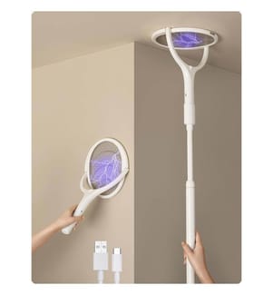 Wiederaufladbare elektrische Fliegenklatsche mit schwenkbarem Kopf und einziehbarer Erweiterung - (1-Pack + 1 Erweiterung) - Weiss