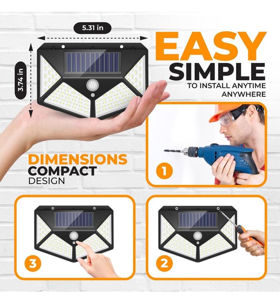 Set mit 2 Aussen-Solarlampen 100 LED 3 Modi 270° IP65 - Schwarz