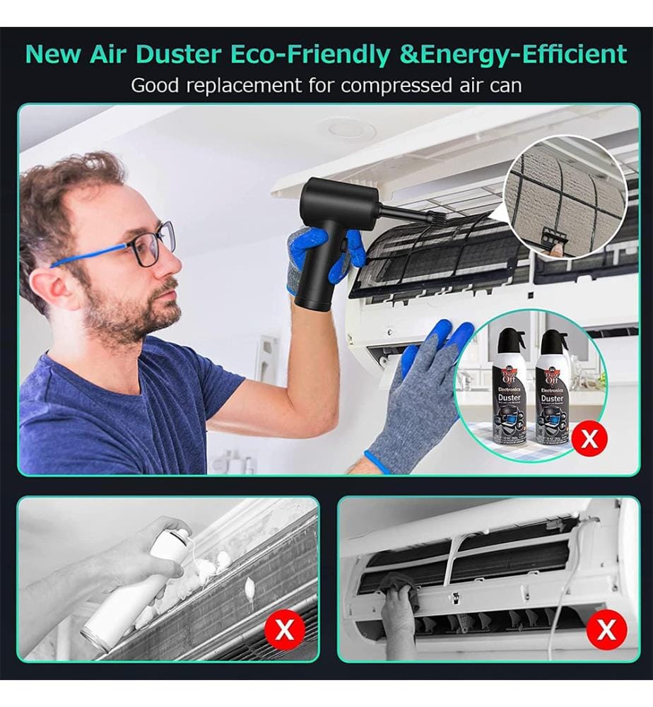 Druckluft-Sprühstaubgebläse 3-Gang 110000 U/min Elektrisches Staubgebläse Tastatur-Reinigungs-Luftspray mit 7600 mAh Akku, Reinigungsbürste und USB-Schnellladefunktion - Schwarz