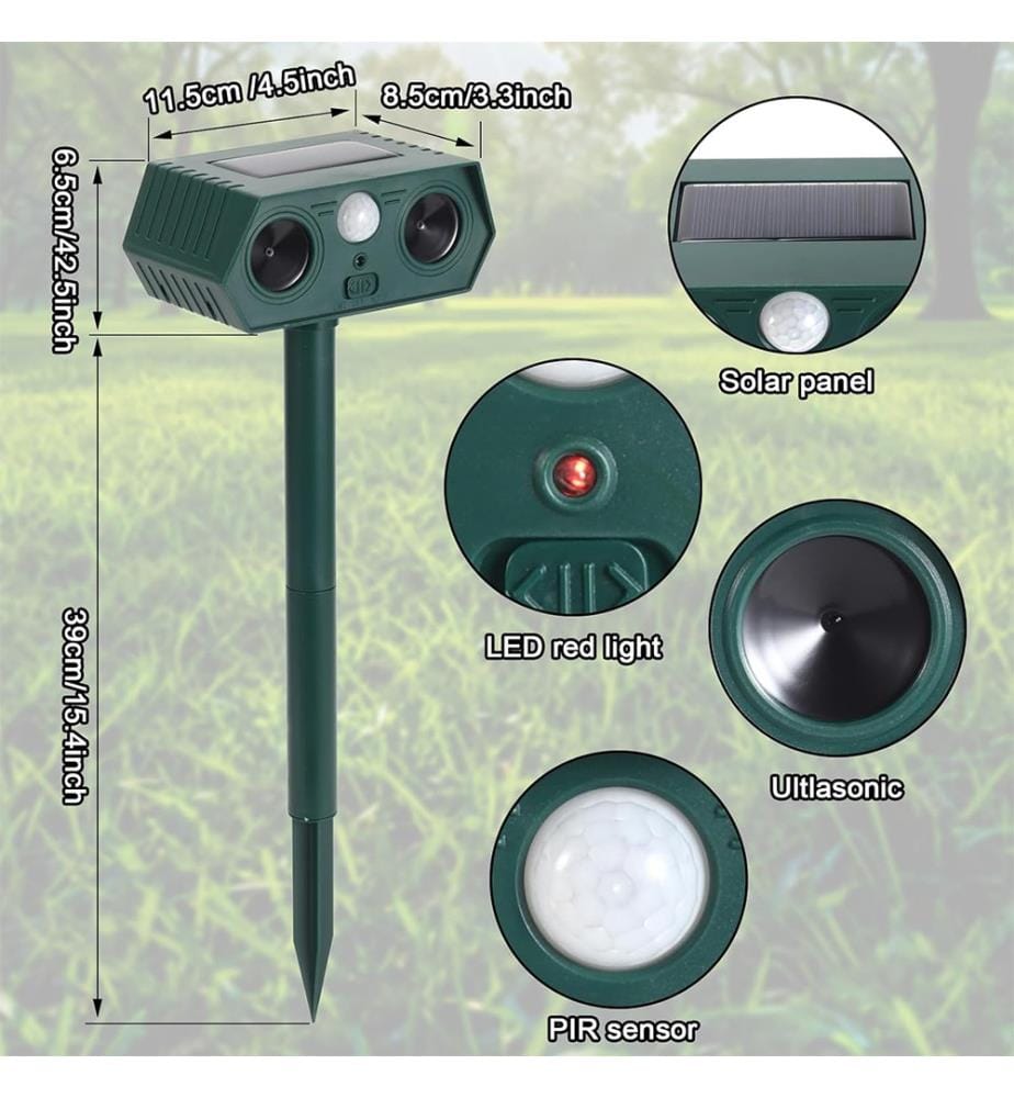 Solar Ultrasonic Repellent for Animals - Green