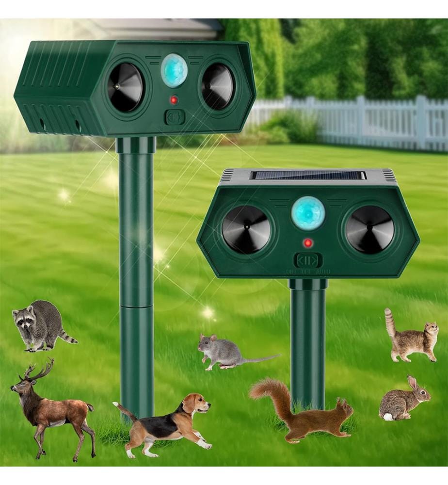 Set of 2 Solar Ultrasonic Repellents with Motion Sensor - Green